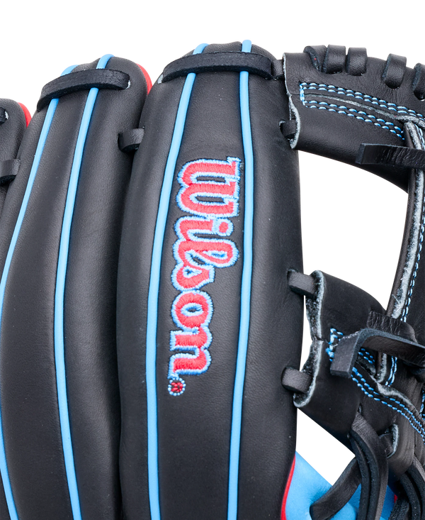 Close-up of the logo on the Wilson 2027 A1000® DP15 11.5" Baseball Glove