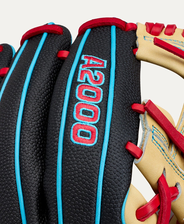 Close-up of the logo on the Wilson 2027 A2000® DP15SS 11.5" Baseball Glove