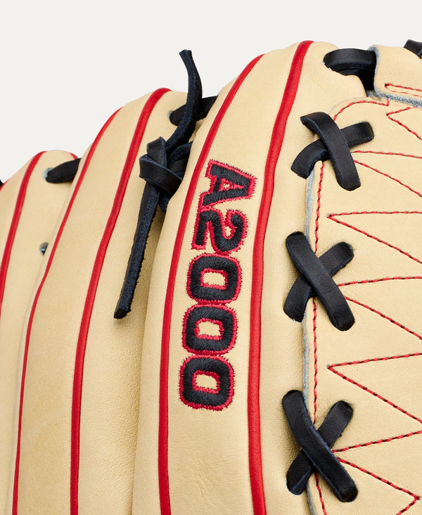 Close-up of the logo on the Wilson 2027 A2000® DH12 12" Baseball Glove