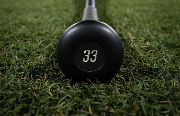 Close-up of the knob on the Louisville Slugger RA13 Pro Prime Maple Wood Composite (-3) BBCOR Baseball Bat