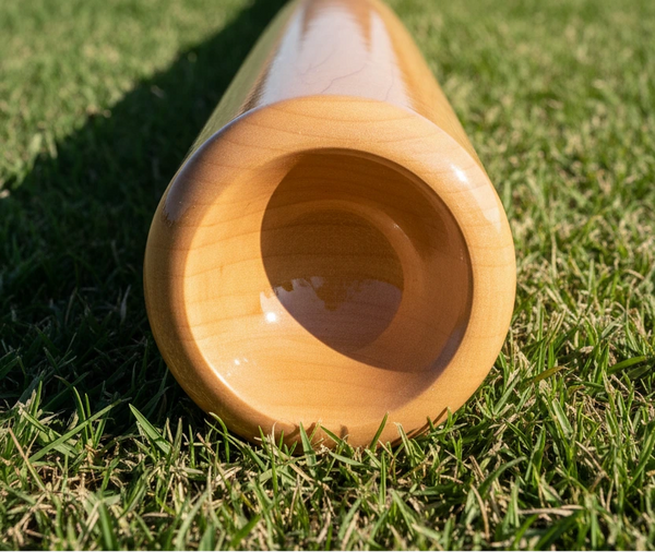 Close-up of the cupped end on the Louisville Slugger RA13 Pro Prime Maple Wood Composite (-3) BBCOR Baseball Bat