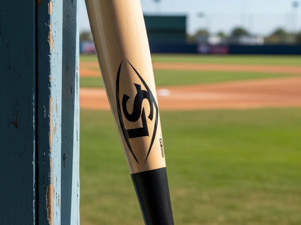 Close-up of the logo and certification on the Louisville Slugger RA13 Pro Prime Maple Wood Composite (-3) BBCOR Baseball Bat