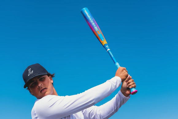 Player swinging the 2026 Louisville Slugger Select PWR Love The Moment™ -3 BBCOR Baseball Bat