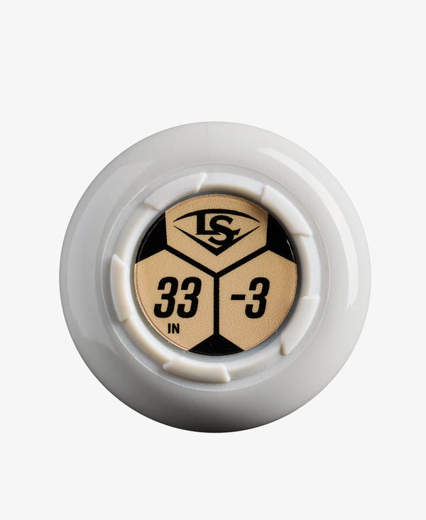 Close-up of the knob on the 2027 Louisville Slugger Omaha™ -3 BBCOR Baseball Bat