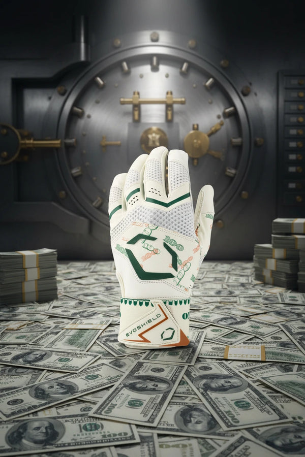Backhand view of the Evoshield Youth X-SRZ™ Carbyne Batting Glove with Strap - Moneybags