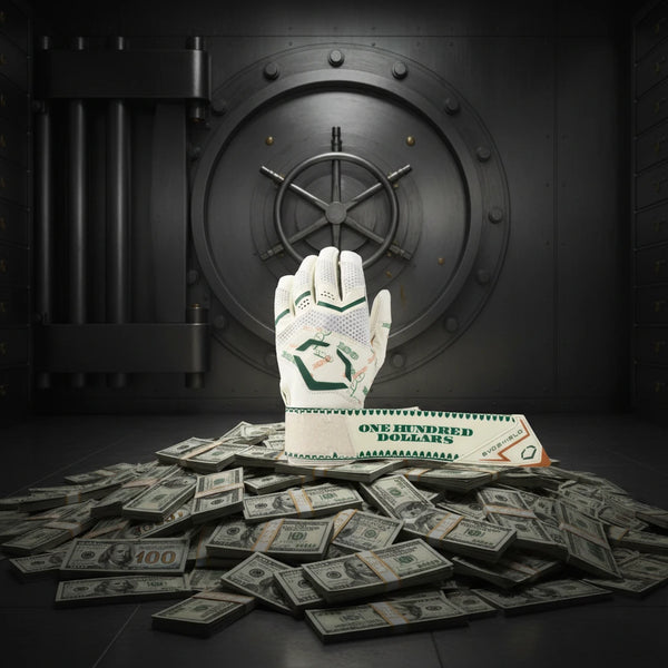 View of the Evoshield Youth X-SRZ™ Carbyne Batting Glove with Strap - Moneybags with the strap extended