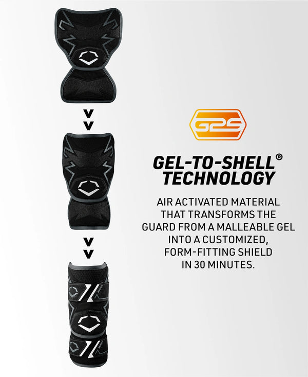 Information sheet explaining the Gel-to-Shell technology of the Evoshield Pro-SRZ™ 3.0 Two-Piece Batter's Elbow Guard