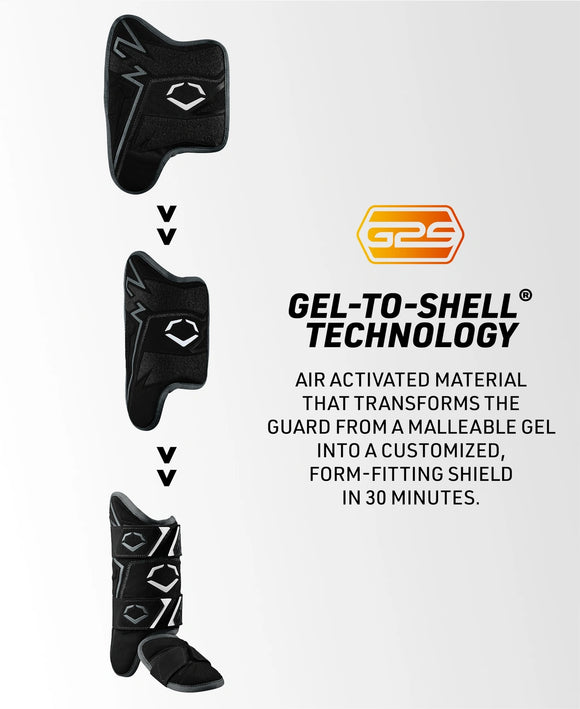 Information sheet explaining the Gel-to-Shell technology of the Evoshield Pro-SRZ™ 3.0 Batter's Leg Guard