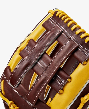 Close-up of webbing of the Wilson A2K 12.75" Juan Soto Game Model Baseball Glove