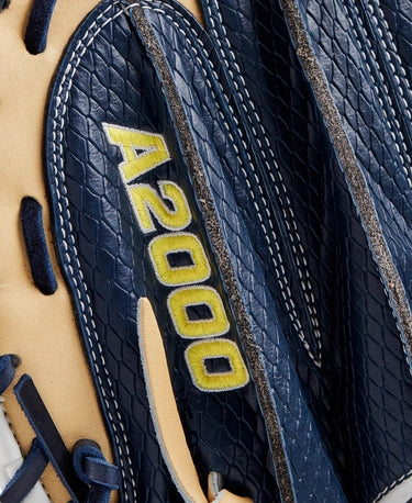 Close-up of the logo on the Wilson Winter 2024 A2000® SA34SS 34" Baseball Catchers Mitt