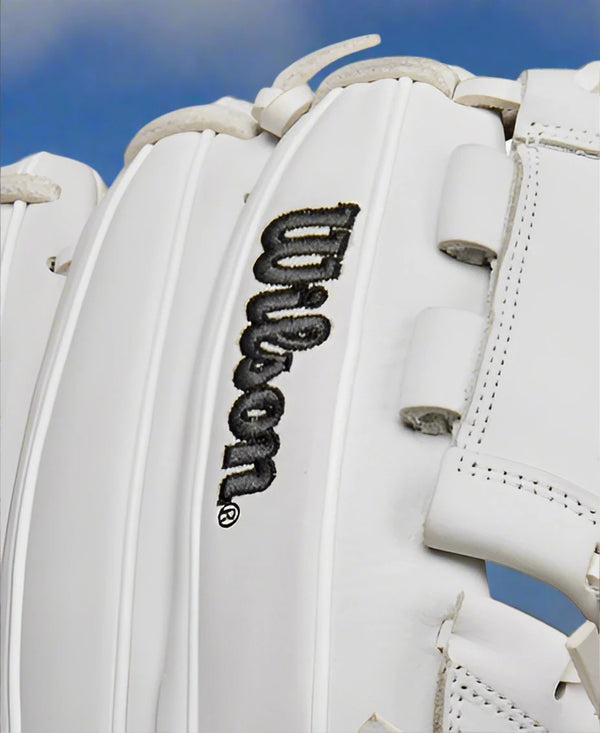 Close-up of the logo on the Wilson Fall 2024 A1000® 12" P12 Fastpitch Glove