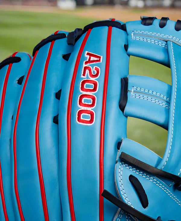 Close-up of the logo on the Wilson Fall 2024 A2000® 1750 12.5” Baseball Glove