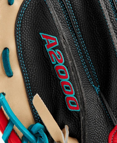 Close-up of the logo on the Wilson Fall 2024 A2000® PF33SS 33” Baseball Catcher’s Mitt