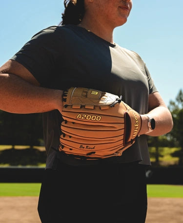 Rachel Garcia preparing to pitch with the Wilson Winter 2024 A2000® Rachel Garcia ASO 12" Fastpitch Glove