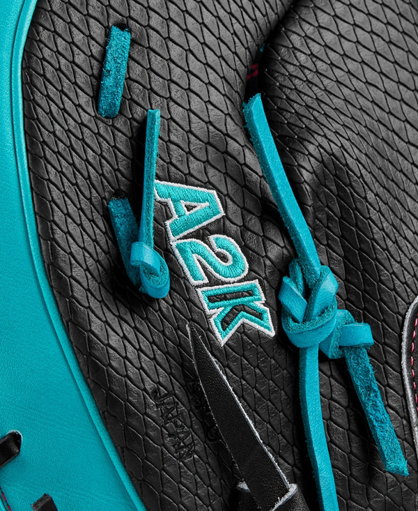 Close-up of the logo on the Wilson Spring 2025 A2K® 1679SS 12.5" Baseball First Base Mitt