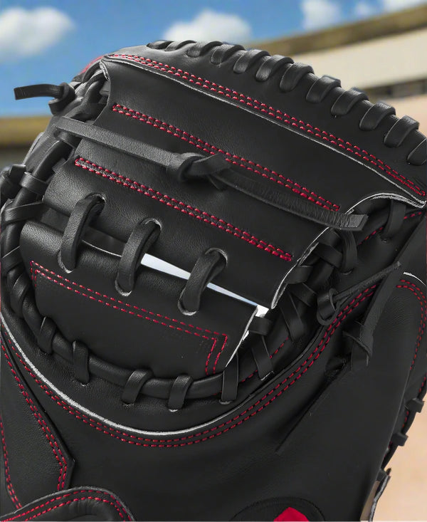 Close-up of the web on the Wilson Spring 2025 A2K® Connor Wong CW12 33.5" Baseball Catcher's Mitt