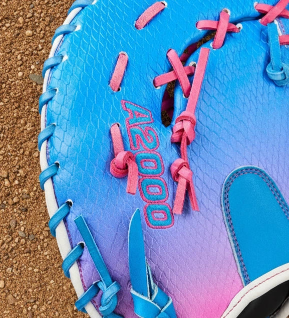 Close-up of the logo on the Wilson A2000® 1612SS Love the Moment™ 12" Baseball First Base Mitt