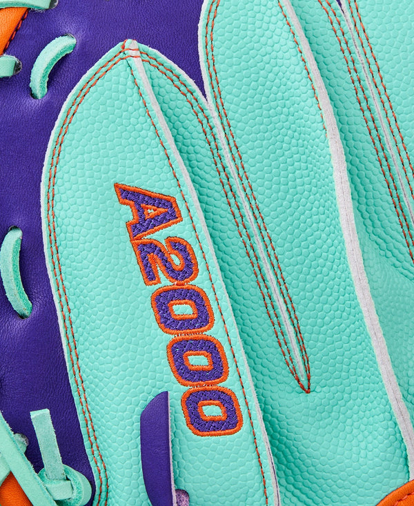 Close-up of the logo on the Wilson Winter 2025 A2000® CM33SS 33" Baseball Catchers Mitt