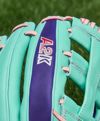 Close-up of the logo on the Wilson Winter 2025 A2K® DW5 12" Baseball Glove