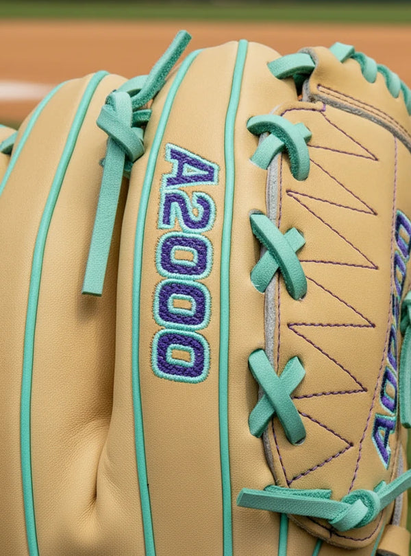 Close-up of the logo on the Wilson Spring 2026 A2000® DH12 12" Baseball Glove