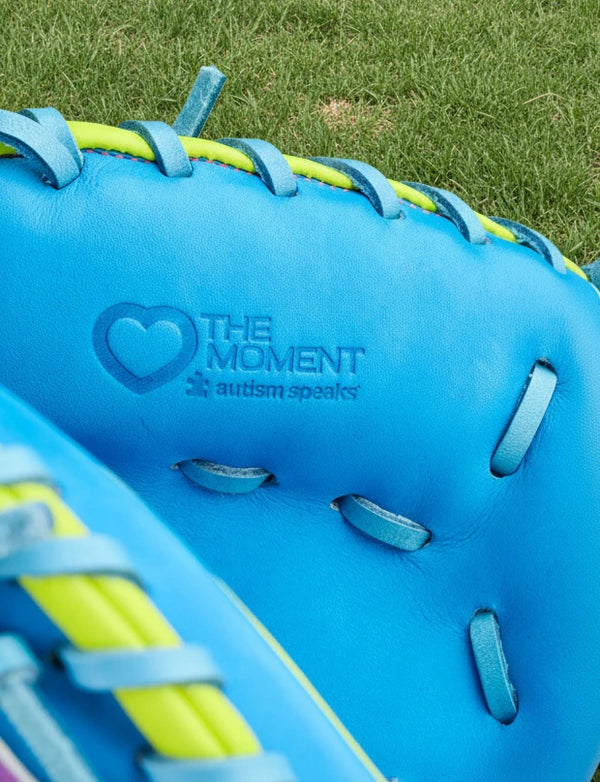 Closeup of the Autism Speaks® stamp inside the Wilson A2000® CM33SS Love the Moment™ 33" Baseball Catchers Mitt