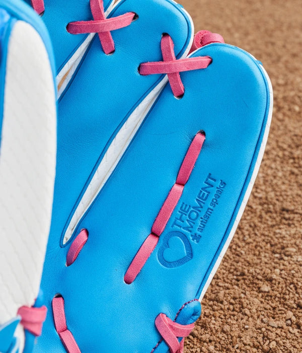 Close-up of the Autism Speaks® stamp inside the Wilson A2000® H12 Love the Moment™ 12" Fastpitch Glove