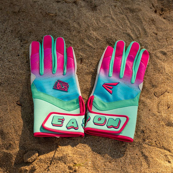 Easton Walk-Off Ethos Spring Break Youth Batting Gloves - Aqua/Pink