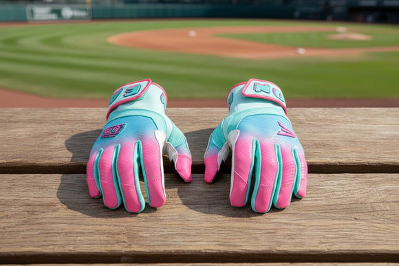 Easton Walk-Off Ethos Spring Break Youth Batting Gloves - Aqua/Pink