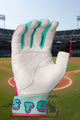 View of the palm of the Easton Walk-Off Ethos Spring Break Youth Batting Glove - Aqua/Pink