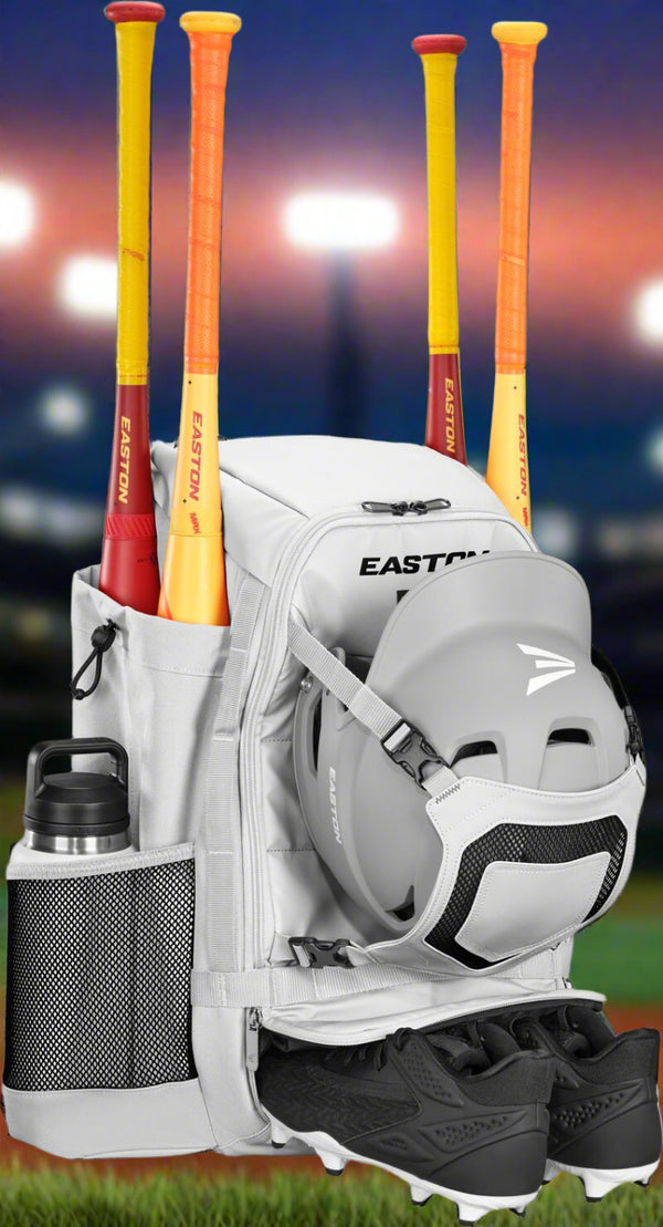 View of the Easton Walk-Off® Ethos Backpack holding numerous gear items