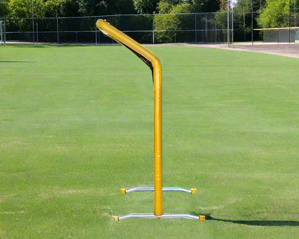Side view of the Bullet Fastpitch Softball Screen with Overhead Protector (8' x 4') - Yellow