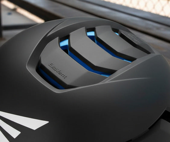 Close-up view of the ExoVent cooling vents on top of the Easton Z50 Matte Baseball Batting Helmet - Black