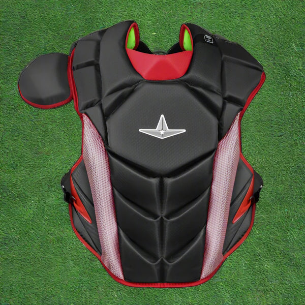 The chest protector on the All Star MVP-Pro Series™ Adult Two Tone  Catching Kit