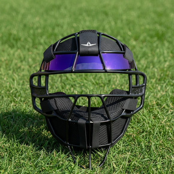 Traditional baseball face mask outfitted with the All Star FM4000 Traditional Face Mask Sun Visor