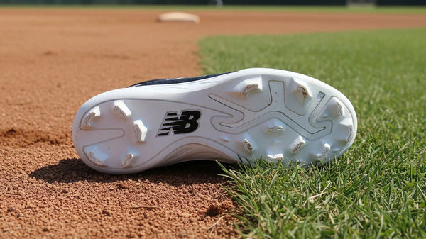 View of the sole of the New Balance Youth 4040 v8 Molded Cleat - Black/White