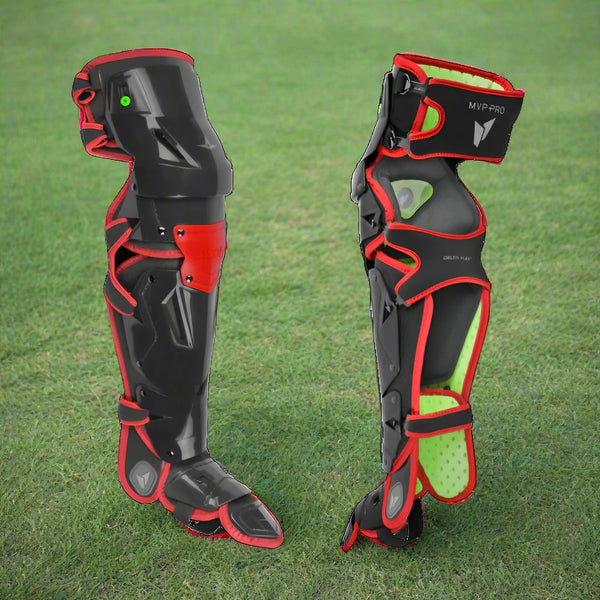 Leg guards on the All Star MVP-Pro Series™ Adult Two Tone Catching Kit