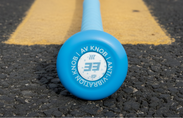 Close-up of the knob on the Marucci Asura Lux Rise -10 Fastpitch Bat