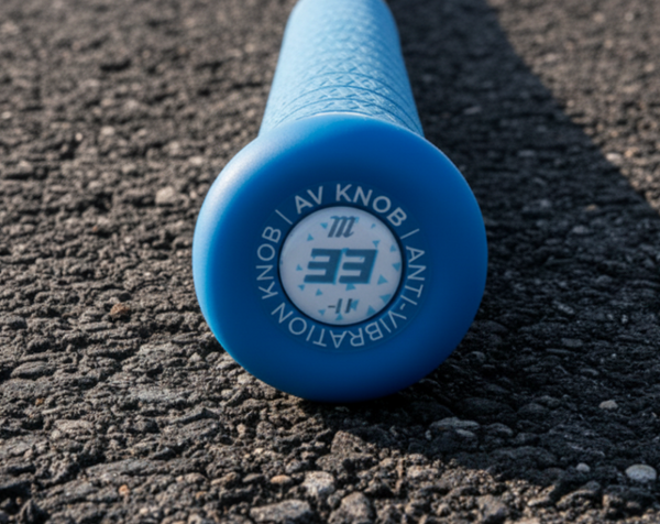 Close-up of he knob on the Marucci Asura Rise -11 Fastpitch Bat