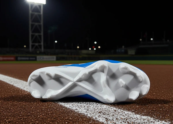 View of the sole on the New Balance FuelCell 4040 v8 Molded Cleats - Columbia/White