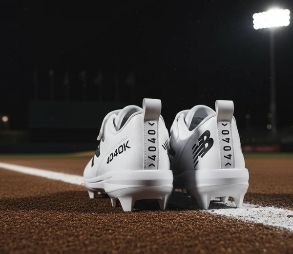 View of the heels on the New Balance FuelCell 4040 v8 Molded Cleats - White/Black