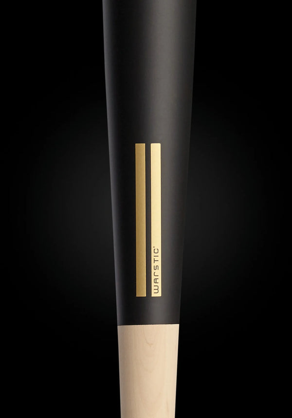 Close-up of the logo on the Warstic WS110 Pro Standard Issue Maple Baseball Bat