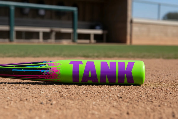 Close-up of the barrel on the 2026 Soldier Sports Tank USA Baseball Bat