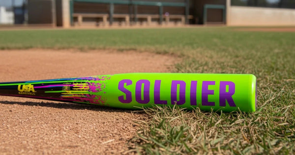Close-up of the barrel on the 2026 Soldier Sports Tank USA Baseball Bat