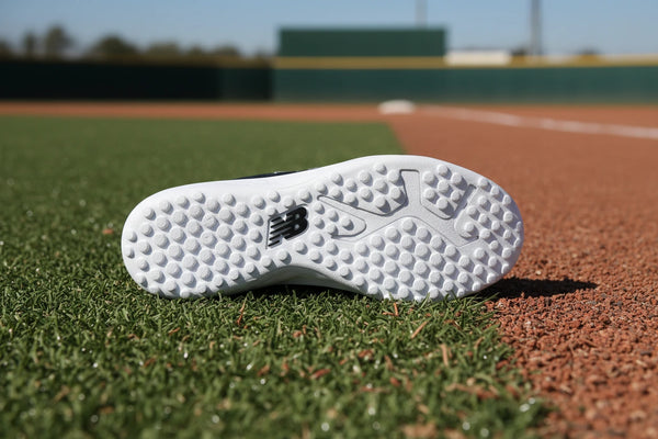 View of the sole on the New Balance 4040 v8 Youth Turf Trainer - Black/White