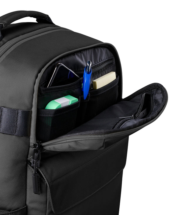 View of the accessories compartment on the Evoshield Exec 2.0 Backpack