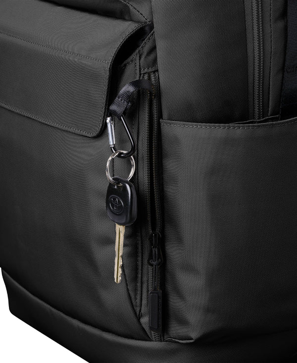 View of the side zippered pocket on the Evoshield Exec 2.0 Backpack
