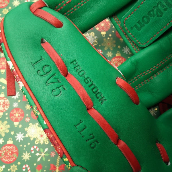 Close-up of the inside of the Wilson A2000 1975 Christmas Sweater 11.75" Baseball Glove - GOTM December 2025
