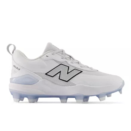 New Balance Fresh Foam Velo v5 Molded Softball Cleat - White w/ Metallic Silver