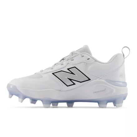 New Balance Fresh Foam Velo v5 Molded Softball Cleat - White w/ Metallic Silver