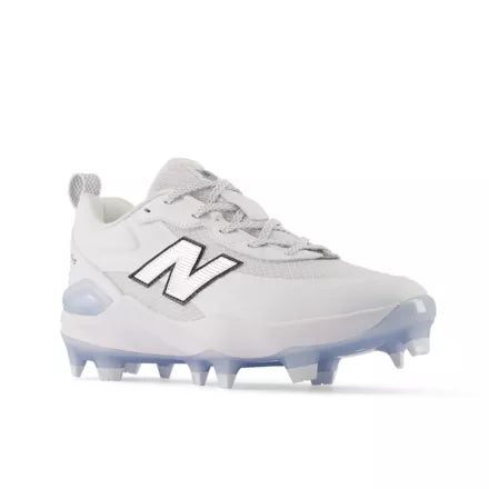 New Balance Fresh Foam Velo v5 Molded Softball Cleat - White w/ Metallic Silver